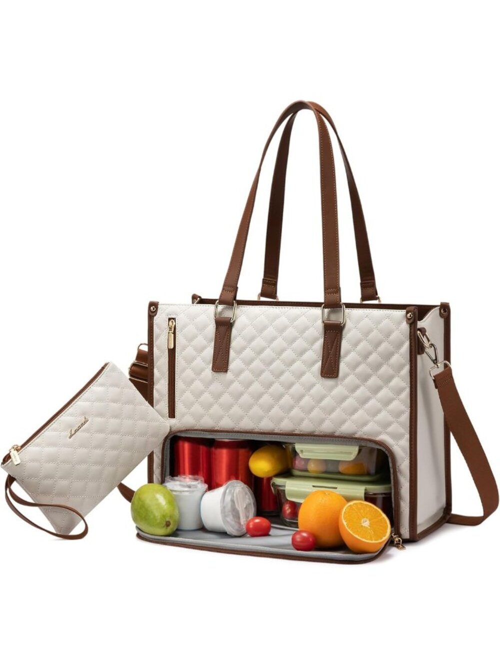 Stylish Insulated Lunch Tote & Laptop Bag for Women - Large Capacity, Quilted